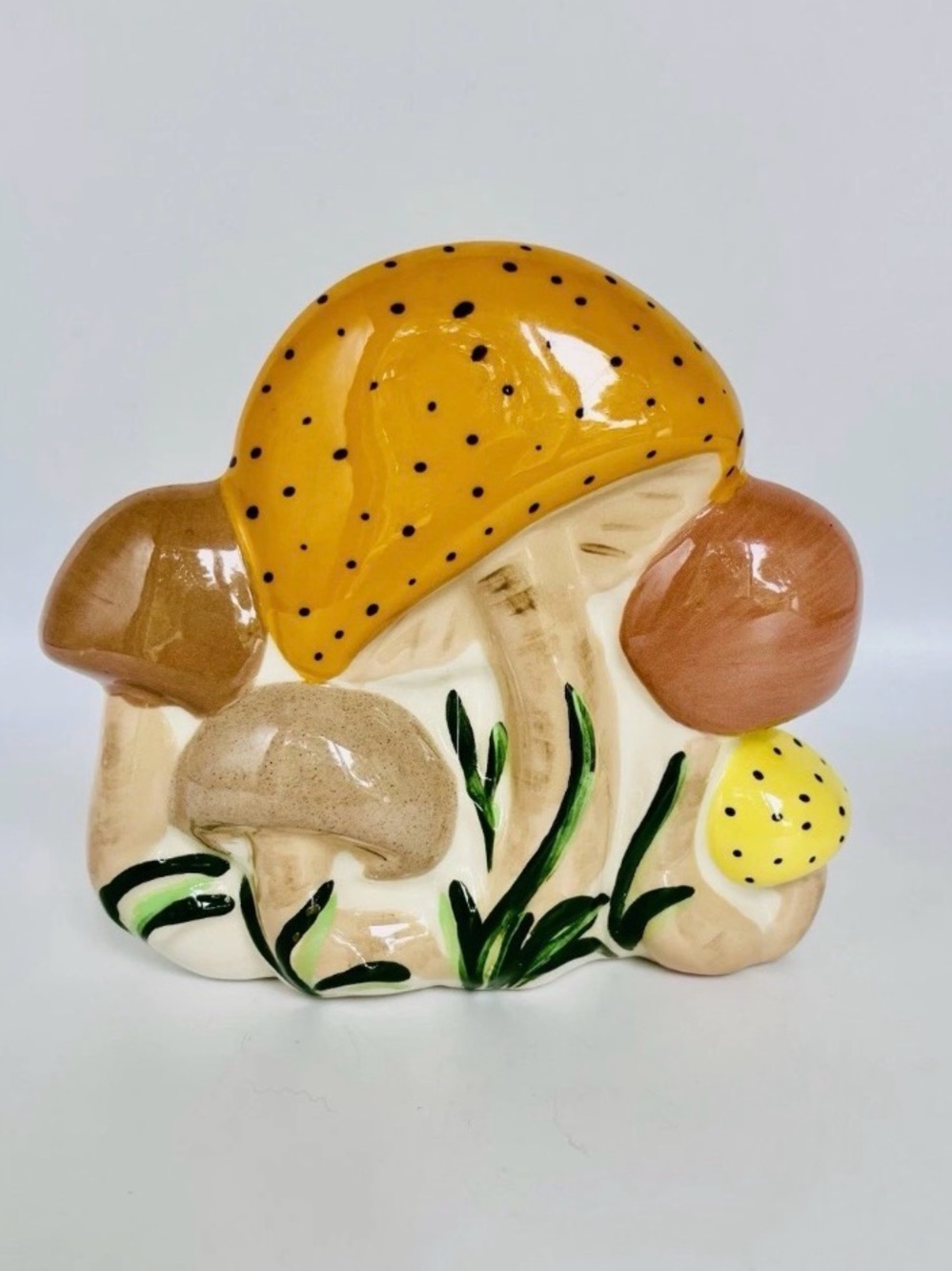 Handpainted Ceramic Mushroom Napkin Holder Hobbyist Kitchen Decor 1970s